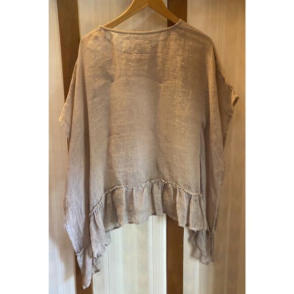 JDL Linen Tunic Top Women’s XS/S Ruffle Shirt Flower Appliqué Beige - Picture 4 of 9